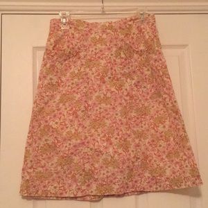 Pink & Cream Floral Midi Skirt 100% Cotton